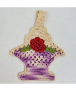 Vintage Hand Crochet Basket Soap Holder 6x8 Inch Lavender Red - $19.20 CAD