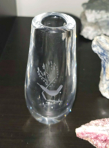 Orrefors Crystal Small Vase Engraved Bird on Branch Signed Sven Palmqvist - £22.37 GBP