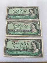 3 X 1954 canada 1 dollar bill - £5.44 GBP