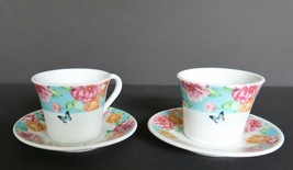 Pretty floral &amp; butterfly patterned Köök demi tasse tea cups &amp; saucer set - £11.95 GBP
