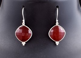 Handmade 925 Sterling Silver Red Garnet Gemstone Dangle Drop Earrings Women Gift - £33.00 GBP+