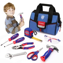 WORKPRO 9-Piece Kids Real Hand Tool Set, Blue Junior Tool Kit with Storage Bag f - £43.48 GBP