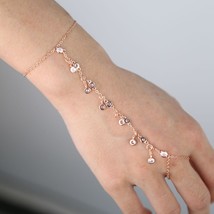 Aesthetic Bead Cz Bracelet with Finger Ring Gold Link Wrist Chain for Women Lady - £15.22 GBP