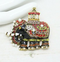 Stylish Vintage Royal Indian Elephant Crystal and Enamel BROOCH Pin Jewellery - £14.43 GBP