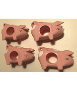 Lot of 4 Pink White Spots Pigs Piglets Wood Napkin Ring Holders 3.5&quot; x 2... - £11.19 GBP