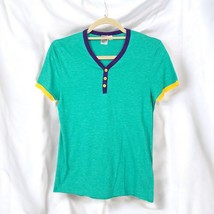 Topman Henley T-Shirt Men Extra Small Gree with Yellow &amp; Purple Accent B... - $12.01