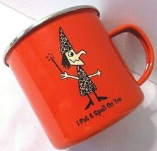 I Put A Spell On You Mug Halloween Magic Wand Witch Red Enamel Metal - £26.44 GBP