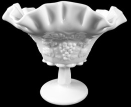 Westmoreland Milk Glass Paneled Grape 8&quot;d Crimped And Ruffled Rim Open Compote - £47.40 GBP