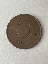 1972 Sweden 5 Ore Gustaf VI Circulated Bronze Coin! - $0.98