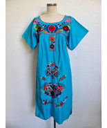 Vintage 70s Mexican Floral Folk Art Hand Embroidered Dress w Crochet S X... - $66.45 CAD