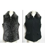 Parkhurst Reversible Faux Fur Vest Women&#39;s M Gray Leopard Print Black Ou... - $15.59