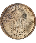 Rare Antique US 1917 Type 2 Standing Liberty Quarter Silver Color Coin. ... - $27.90