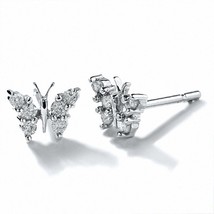 0.30Ct Round Simulated Diamond Butterfly Stud Earrings in 925 Sterling Silver - £28.57 GBP