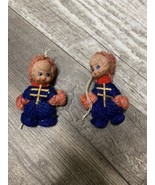 Vintage Doll Christmas Ornaments 3” tall Plastic Face Crochet Body Made ... - $17.35