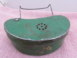 Vintage Green Metal Old Pal Fishing Bait Box Container Belt Loops Vented... - $8.64