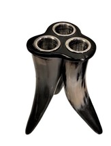 VTG Polished Water Buffalo Horns Exotic Rare 3 Candlestick  -mid century... - $107.72