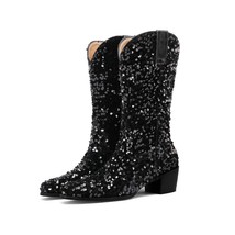 Pink Gold Sequined Cloth Cowboy Western Boots Glitter Purple Blue Bling Bling Co - £90.81 GBP