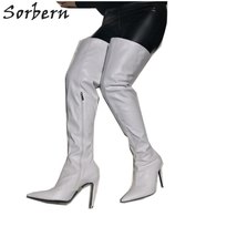 White Pointed Toe Boots Over The Knee Wide Thigh High Booties Ladies High Heels  - £207.95 GBP