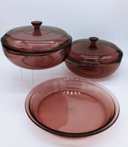 Pyrex Cranberry 5 Piece set of 2 Casseroles 024 WIth Lids &amp; Pie Plate 209 - $44.95