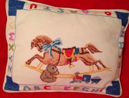 Rocking Horse Alaphabet Cross Stitch Pillow Nursery Toddler Room Beautiful - £22.41 GBP