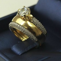 2Ct Round Cut Diamond 14K Yellow Gold Finish His-Her Trio Engagement Ring Set - £98.33 GBP