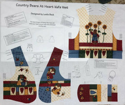 Cut &amp; Sew Kids Vest Country Bears Leslie Beck VIP Fabric Panel Cranston DIY - £9.89 GBP