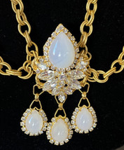 Juliana High Dome Lucite Opal Cabochon Rhinestone Dangle Pendant Chain Necklace - £280.46 GBP