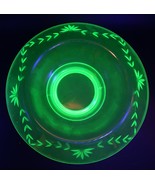 Antique Rounded Edge Etched Green Centerpiece Uranium Glass Console Bowl... - $74.99
