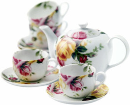 Royal Albert COUNTRY ROSE 9 Piece Tea Set Teapot 4 Cups &amp; 4 Saucers New - £111.82 GBP