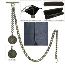 Albert Chain Pocket Watch Curb Link Chain Antique Brass Old Coin Medal T Bar A93 - £9.96 GBP+