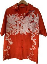 Vintage Hilo Hattie Men&#39;s Hawaiian button up floral Shirt Red orange siz... - £19.75 GBP