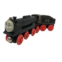 VTG Thomas &amp; Friends Wooden Railway Engine Hiro with Tender 2003 Black Red - £39.46 GBP