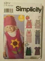 Simplicity 5317 Pattern Toddlers&#39; Jumper Top/Pants in 2 Lengths/Hat  1/2... - £7.84 GBP