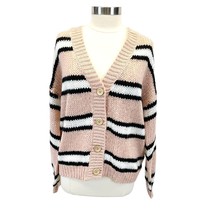 NEW All In Favor Womens L This Love Cardigan Sweater Chunky Striped Pink... - $26.99