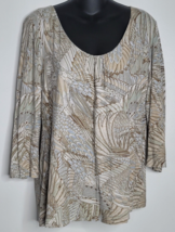 Chicos Womens Top Blouse 3 XL Feathers Print Rayon 3/4 Sleeves - £19.57 GBP