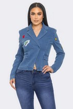 Patch It Up Denim Blazer Jacket - Trendy Design &amp; Unique Patches - $42.50