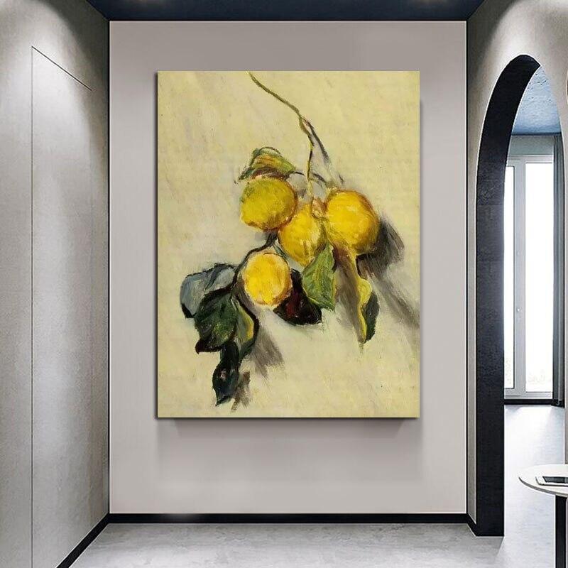 Hand Painted Monet Impression Branch of Lemons1883 Abstract Art Oil Painting Dec