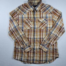 Old Navy Button Up Shirt Mens Sz Large Western Fit Pearl Snap Plaid Brown  - $15.96