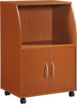 Hodedah Mini Microwave Cart In Cherry With Two Doors And Storage Shelving. - £50.80 GBP