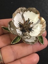 Elegant 1950s Vintage Rhinestone Metal Enamel Flower PIN,BROOCH,3.25&quot; - £35.97 GBP