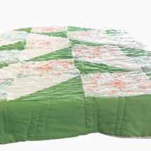 Handmade Quilt Cottagecore Reversible 83x64 Embroidered Floral Green White Craft - £51.04 GBP