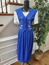 Vintage Justin Thyme Women&#39;s Blue/White Rayon Casual Maxi Dress Size 12 - £23.89 GBP