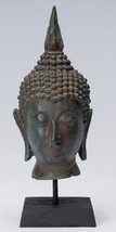 Buddha Head - Antique Thai Style Sukhothai Mounted Bronze Buddha Head - 22cm/9&quot; - £234.34 GBP