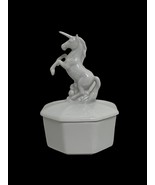 Vintage Otagiri White UNICORN Covered Octagonal Trinket Dish Jewelry Box... - $39.45 CAD