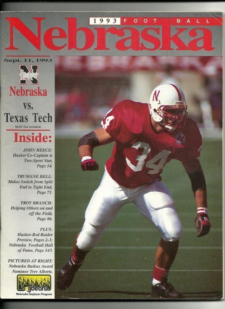 1993 NCAA Football Program Texas Tech @ Nebraska Sept 11th - $15.00