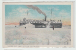 Passenger Boat Caught In The Ice Manistee Michigan 1931 Curt Teich Postc... - £7.84 GBP