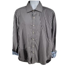Robert Graham Flip Cuff Long Sleeve Gray Geometric Button Designer Shirt XL - £27.14 GBP