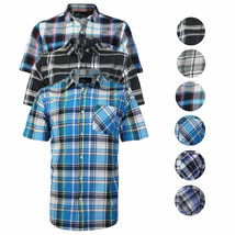 Men&#39;s Plaid Checkered Button Down Casual Short Sleeve Regular Fit Dress ... - £10.72 GBP+