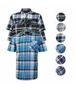 Men&#39;s Plaid Checkered Button Down Casual Short Sleeve Regular Fit Dress ... - £10.59 GBP+