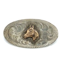 Vtg Signed SSS Sterling Silver Two-Tone American West Horse Carved Oval Brooch - £35.52 GBP